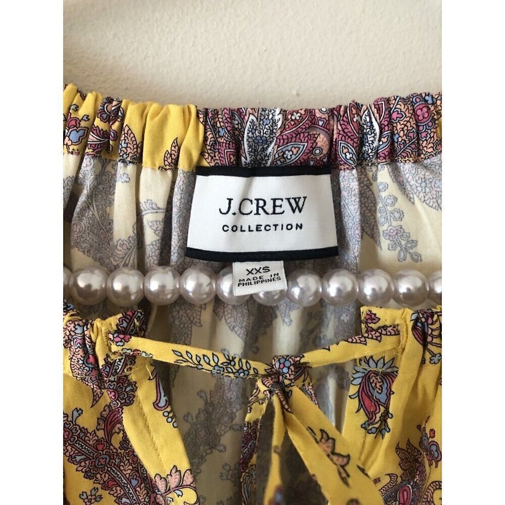 JCrew Collection Womens Size XXS Tie Neck Cotton Top Ratti Paisley Yellow - Picture 5 of 7